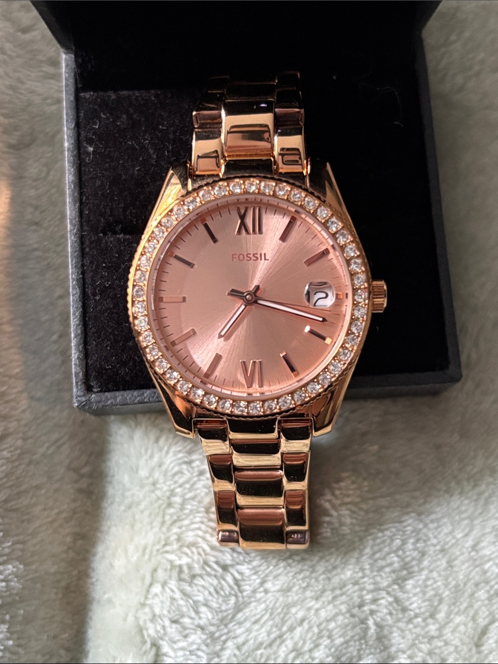 Fossil Rose Gold-Tone Crystal Accent Women's Bracelet Watch